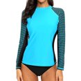 thumbnail image 1 of Charmo Womens Long Sleeve Rash Guard Striped Swim Shirts Sun Protection UPF 50+, 1 of 6