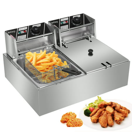 Zimtown Commercial 12L 5000W Professional Electric Countertop Deep Fryer Dual Tank Stainless Steel for