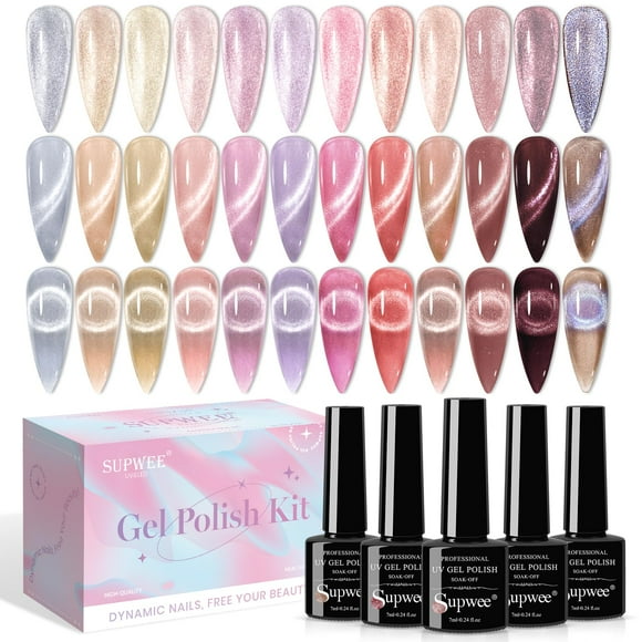 Esmalte de uñas en gel SUPWEE Crystal Cat Eye, 12 colores, 7 ml, con imán