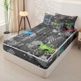 thumbnail image 2 of Castle Fairy Cartoon Monster Truck Zipper Full Size Comforter Sets with Fitted Sheet and 2 Pillowcases for Boys,Racing Checkered Flag Zipper Bedding Set,Gray Blue Green,4pcs,Black Reversible, 2 of 6