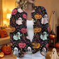 thumbnail image 5 of JIAYUE Women Halloween Cardigan Cozy Crew Neck Button Front Knit Sweater Long Sleeve Pumpkin Ghost Print Outerwear For Party Wear, 5 of 5