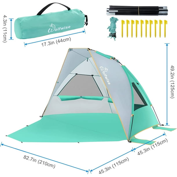 WolfWise 3 Person Portable Beach Tent UPF 50 Sun Shade Canopy with Extendable Floor Mint Green Walmart Business Supplies