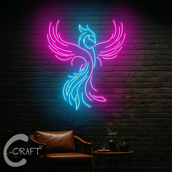 C-CRAFT Phoenix Bird Neon Led Light Up 25 inch for Home Bar Bedroom Wall Decor