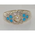 thumbnail image 5 of LBG 925 Sterling Silver Cultured Pearl and Turquoise Womens Promise Ring - Size 9, 5 of 6