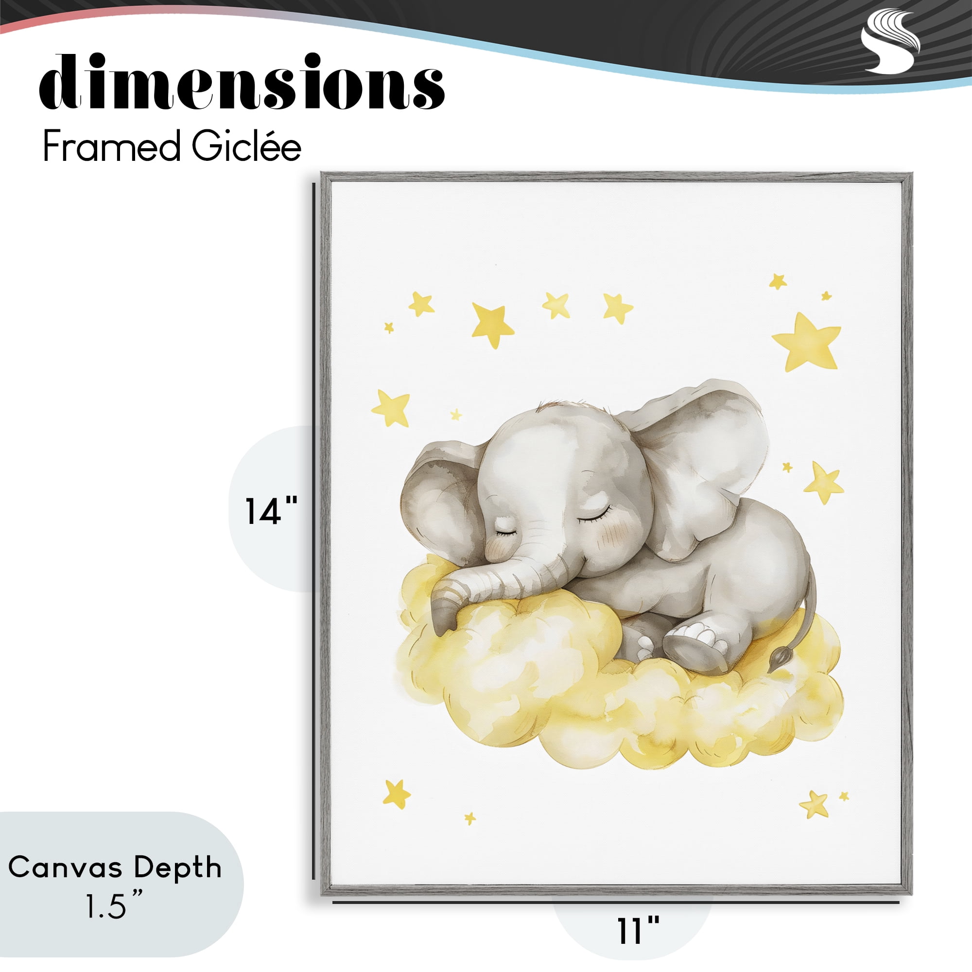 Stupell Industries Sleeping Elephant on Yellow Cloud Gray Framed Giclee Art, design by LSR Design Studio