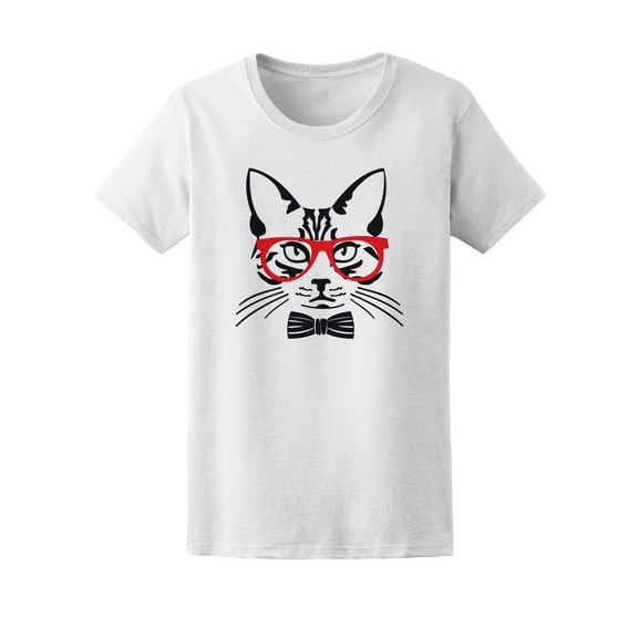 Cute Classy Hipster Cat T-Shirt Women -Image by Shutterstock, Female Large