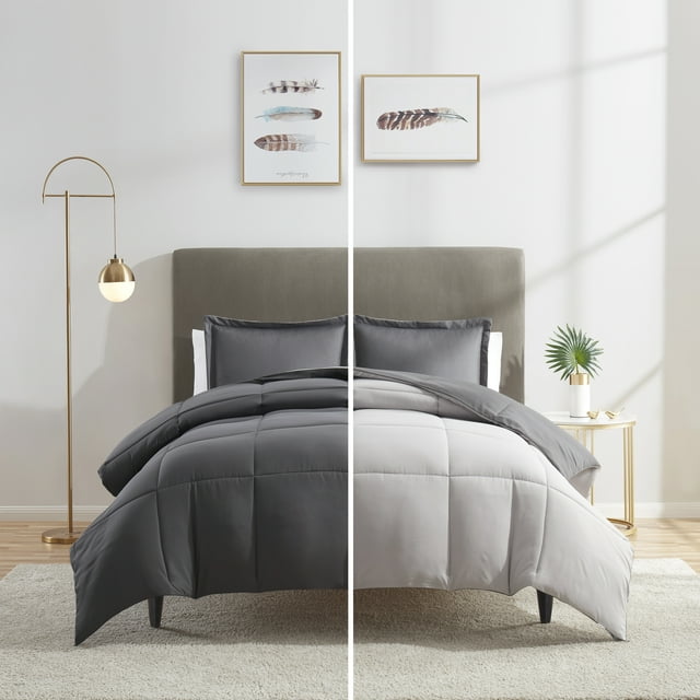 Nestl Reversible Comforter Set, Twin/Twin XL Comforter Set, Silver/Grey