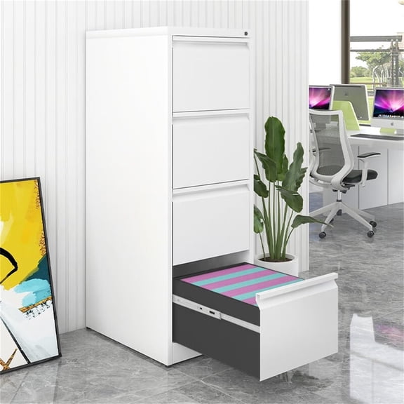 M optimized 4 Drawer Metal File Cabinet, Vertical Filing Cabinets with Lock Storage Cabinet for Home Office, Storage Drawer Hanging Letter/Legal/F4/A4 Files