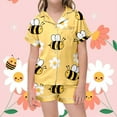 thumbnail image 2 of Tfken Summer Outfit Sets For Girls Button Short Sleeve Print Lapel Neck Tops With Shorts Set Sleepwear Casual Summer Teen Comfortable Outfit Yellow Size 2-3 Years, 2 of 4