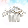 thumbnail image 4 of EeaseCA Wedding Rhinestone Alloy Leaf Hair Comb Bridal Pearl Beaded Comb Jewelry for Decoration Party (Golden), 4 of 7