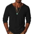 thumbnail image 3 of SGFCWSX Men's Cotton-Linen Blend Long-Sleeve Button-Up Top – Solid Color Casual Shirt Black Size 3XL, 3 of 8