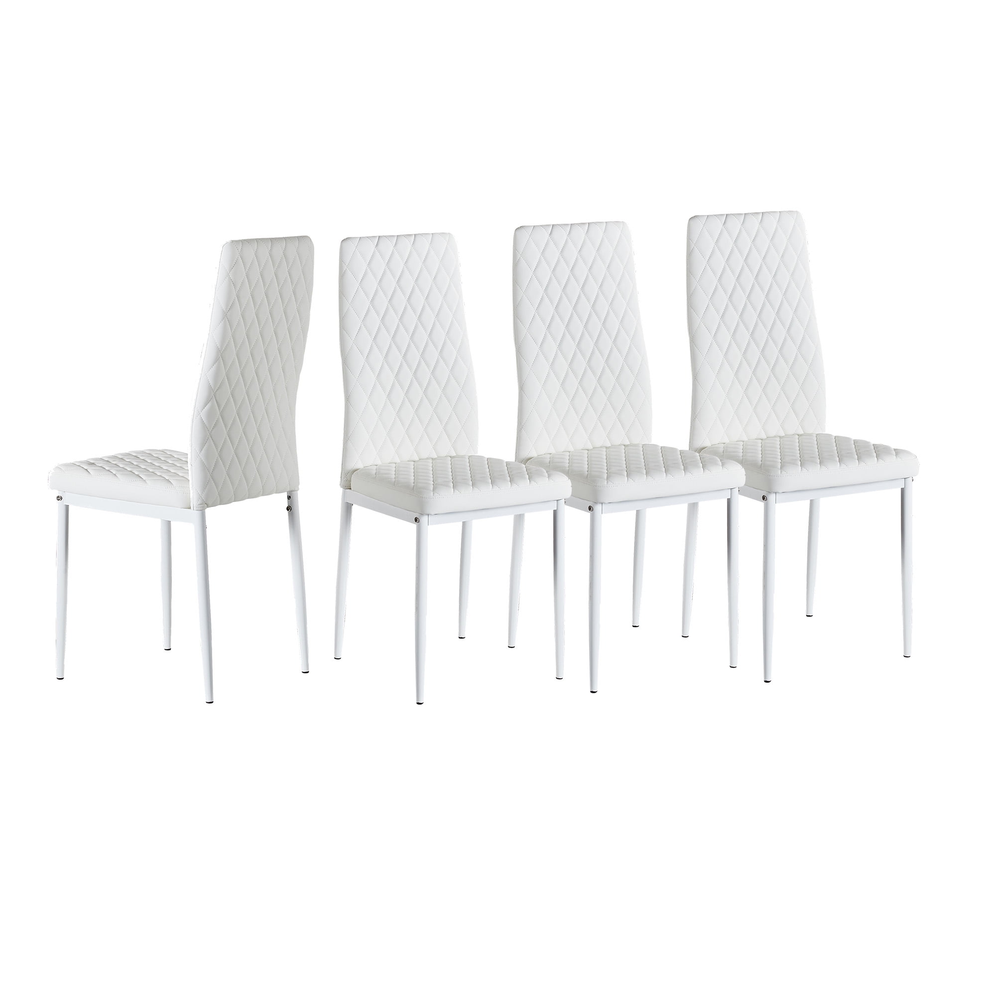 Tomshine White Modern Minimalist Dining Chair Fireproof Leather Sprayed Metal Diamond Grid Pattern Restaurant Home Conference Chair Set Of 4 Walmart Com Walmart Com