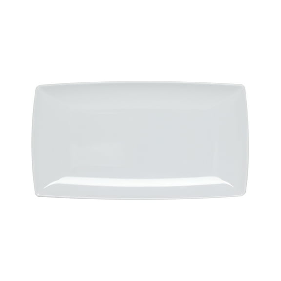 Excellante Classic white extra heavy weight melamine dinnerware collection 16 1/8" x 8" tray, 1 1/8" deep, comes in dozen