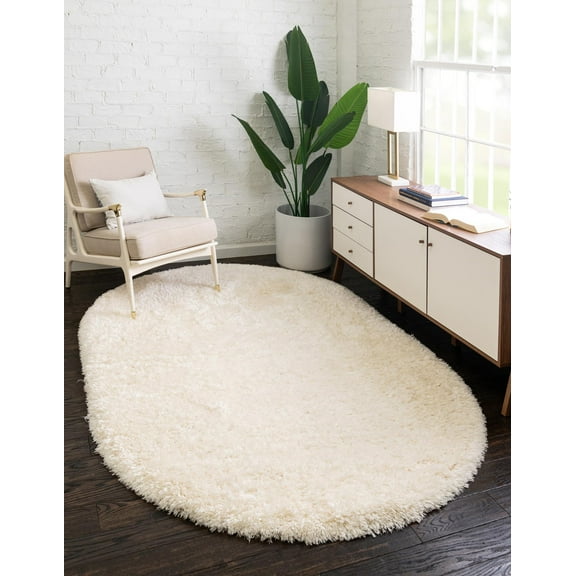 Marilyn Monroe Opulence Shag Collection Area Rug - Silver Screen (4' x 6' Oval Bone/Beige)