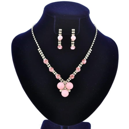 Fashion Jewelry Set Silver Plating Light Siam Opaque Stone Necklace Earrings Set