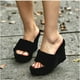 thumbnail image 1 of Pantuflas peludas, cuñas de suela gruesa, zapatillas de exterior a la moda para mujer Wmkox8yii  sa2957, 1 of 3