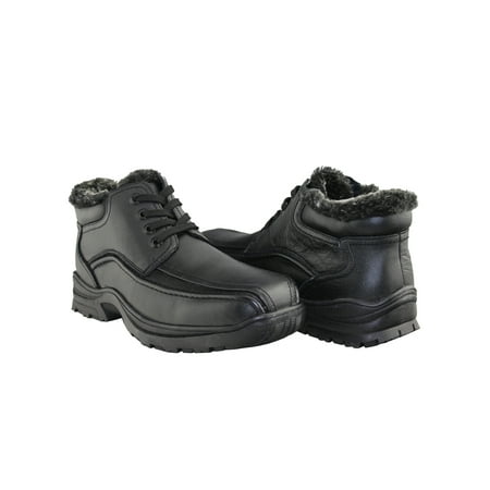 

OwnShoe Mens Black Leather Winter Shoes Low Top Water Resistant Snow Boots Zipper Ankle Bootie