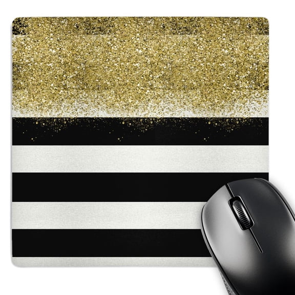3dRose, Image of Gold Faux Image of Glitter Black White Stripes, MousePad
