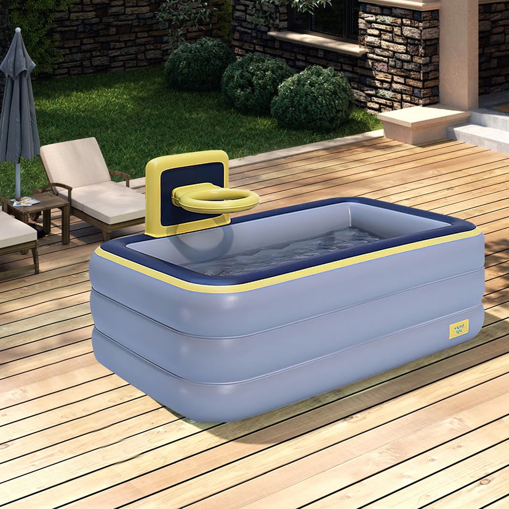 Kadyn Inflatable Rectangular Family Swimming Pool, Inflatable Pool with Basketball Rack, Thickened Kiddie Swimming Pool for Outdoor, Garden, Gray Kadyn Inflatable Rectangular Family Swimming Pool, Inflatable Pool with Basketball Rack, Thickened Kiddie Swimming Pool for Outdoor, Garden, Gray