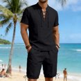 thumbnail image 5 of SOOMLON Mens 2 Piece Short Sets Big and Tall Henley Linen T Shirts Side Tie Jogger Shorts Summer Beach Outfits Sets, 5 of 9