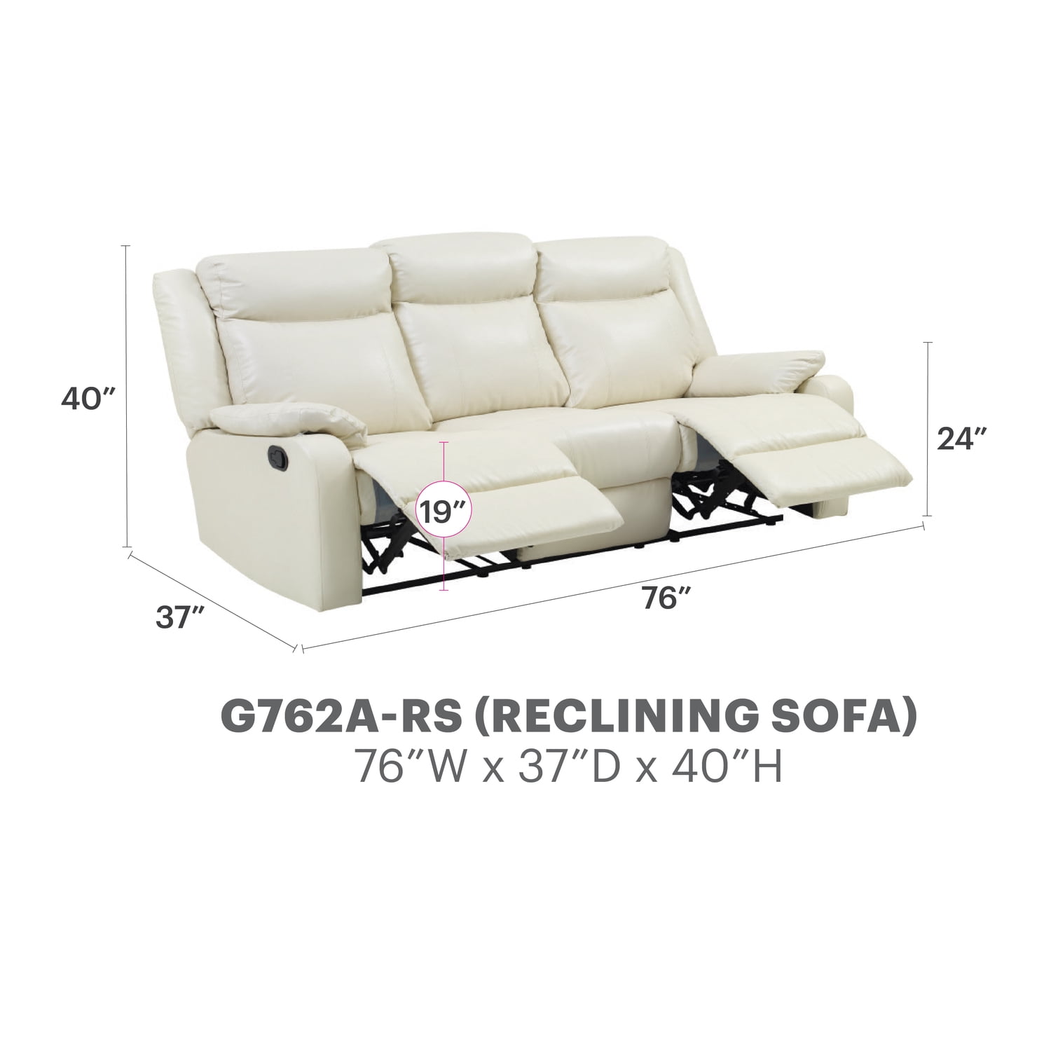 Glory Furniture Ward Faux Leather Double Reclining Sofa in Pearl