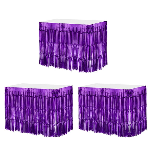 Uxcell 3Pcs 29x108" Purple Metallic Foil Fringe Tinsel Table Skirts