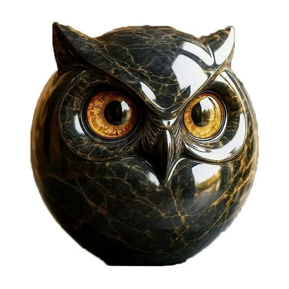 Handcrafted Black Marble Owl Figurine – Unique Decorative Sculpture for Home, Office, Shelf, and Tabletop Display, 5 Inch