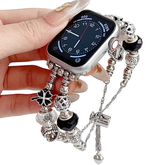 Vintage Beads Bracelet Bands for Apple Watch 49 46 45 44 42 41 40 38 mm, Carved Metal Jewelry Style Strap Adjustable Clasp Wristband Compatible with iWatch Series 10 9 8 7 6 5 4 3 2 SE Ultra