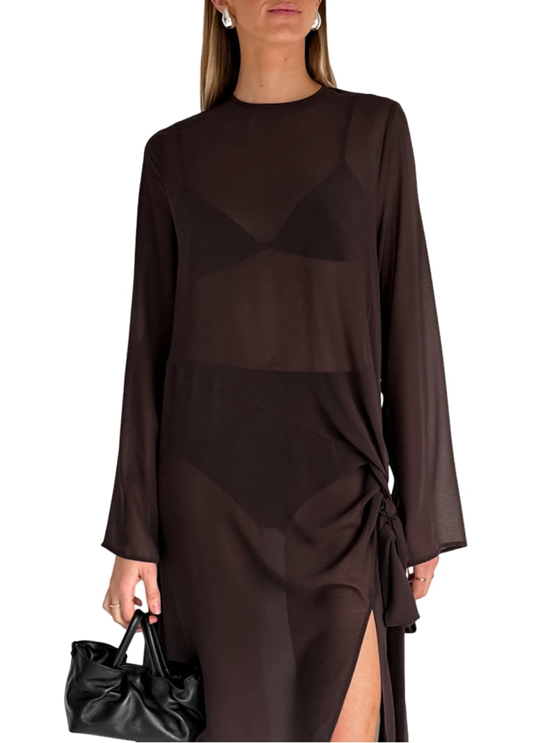 long sleeve semi formal maxi dress Elegant for and Semi-Formal Occasions Brown L xxdisc3182025