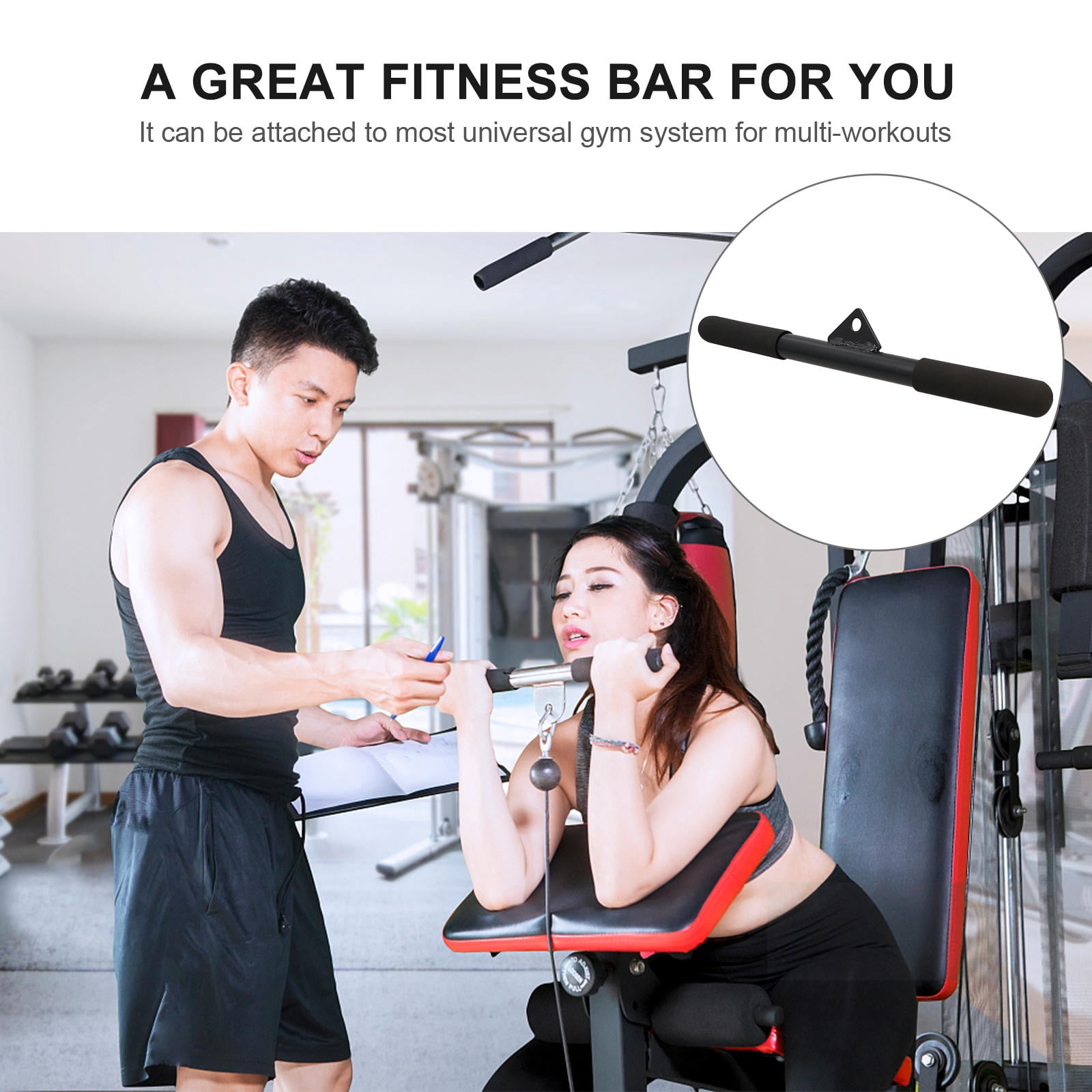 OULII Black Fitness Pull Rod for Home Gym Workouts - Multi-Use Bicep, Back, and Arm Strength Training Accessory