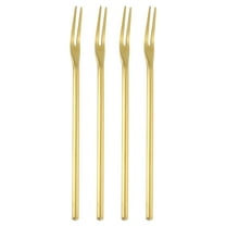 Uxcell 4 Pcs Pickle Fork, 6.3 Inch Olive Fork with Long Handle, Stainless Steel Cocktail Forks, 2-Tine Fork for Dessert Cocktail Fruit and Vegetable Golden