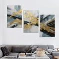 thumbnail image 4 of ONETECH Blue Abstract Wall Art: Navy Blue and Gold Wall Decor Abstract Paintings Canvas Wall Art for Living Room Blue Abstract Art Wall Decor Large 12''x16''X3 Panels, 4 of 4