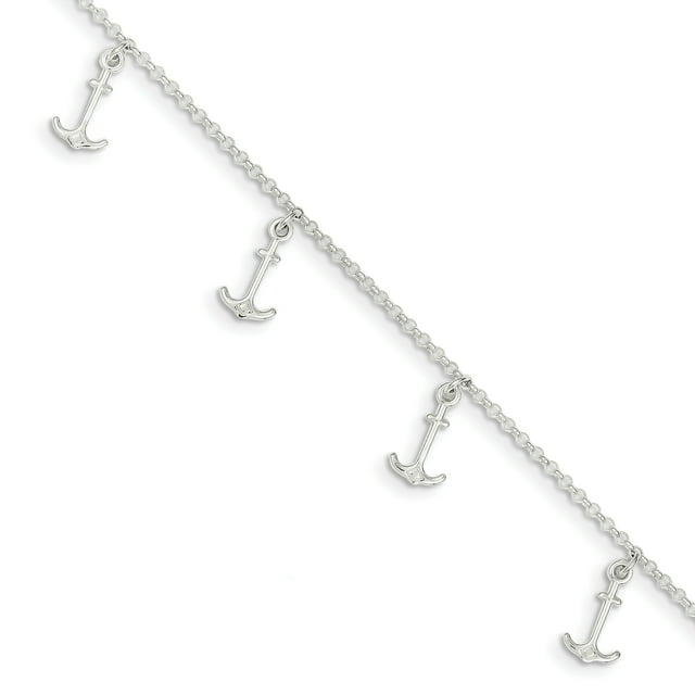 925 Sterling Silver Anchors 9 Inch Plus 1 Anklet Ankle Bracelet Seashore