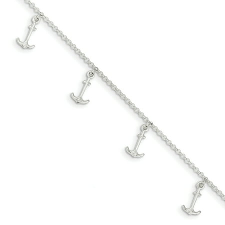 - 925 Sterling Silver Anchors 1 Inch Adjustable Chain Plus Size Extender Anklet Ankle Beach Bracelet Seashore For Women Gift Set