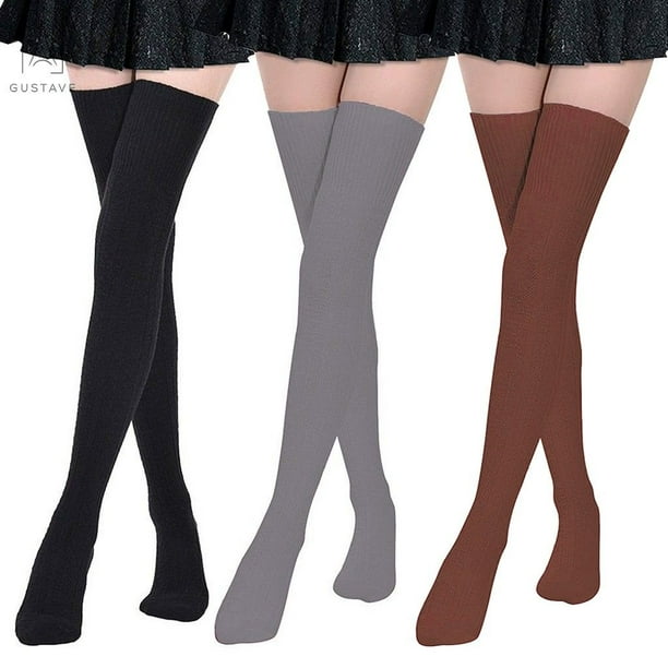 Gustave 3 Pairs Women Thigh High Socks Extra Long Knit Warm Over the