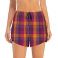 thumbnail image 2 of Picia Purple Yellow Buffalo Plaid Pattern Women's 2 in 1 Athletic Running Shorts High Waisted Workout Casual Gym Sweat Shorts with Comfy Liner Zipper Pockets-, 2 of 8