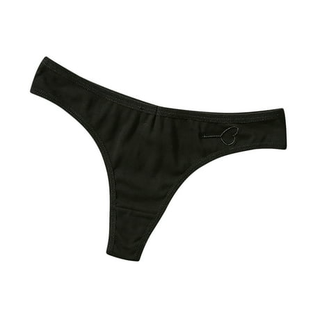 Zwiiyzr Women s 2025 Lace Cotton Low Waist Panties Embroidery Solid Color No Show Thong Black