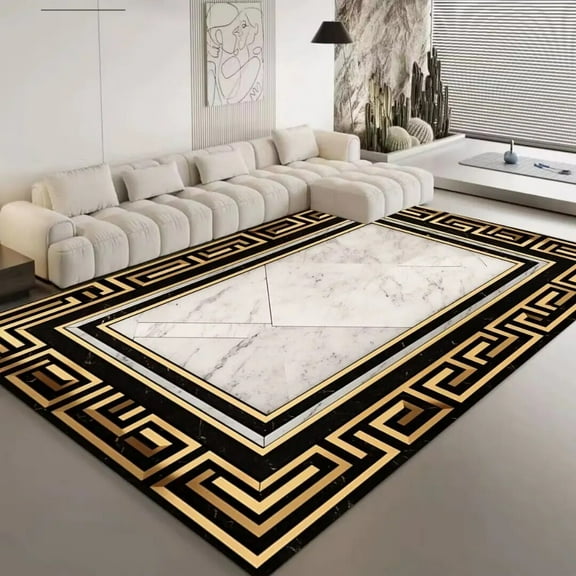 Luxury Chinese Style Living Room Carpets Black Gold Large Area Bedroom Floor Mats Household Study Flannel Non-slip Rugs Washable