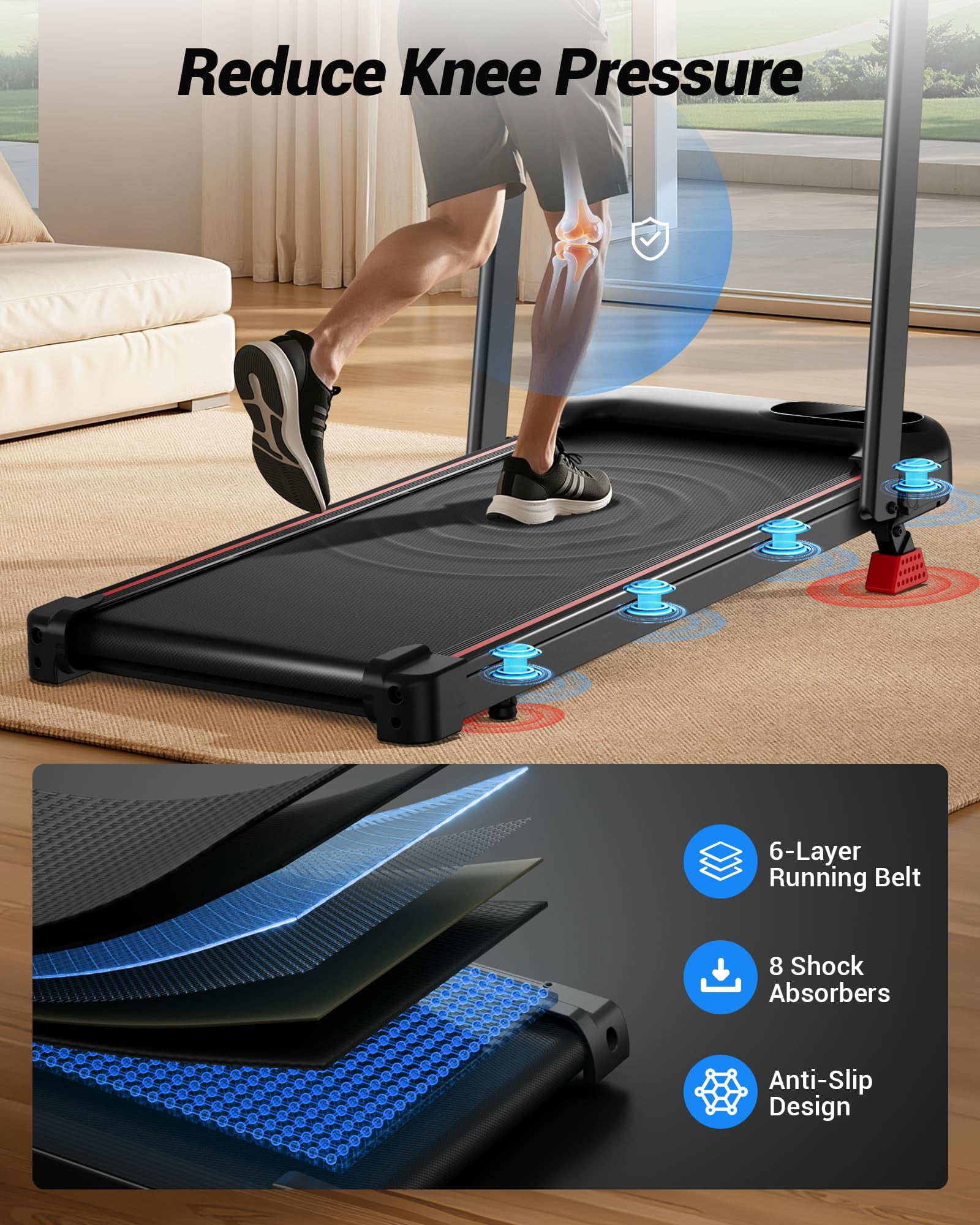 15% Incline Walking Pad Treadmill with Handle Bar - 2.5HP Quiet Folding Treadmill for Home Office Under Desk Portable Walking Pad with 300LBS Capacity
