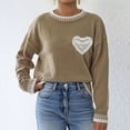 thumbnail image 2 of Womens Fall Sweaters Sevevn Women's Casual Solid Color Printing Round Neck Fashion Long Sleeved Pullover Sweater Top, 2 of 7