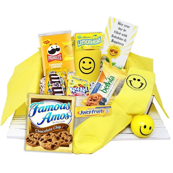 Sunshine Care PackageGift Basket all Yellow goodies Happy Gift box for Birthday gift for TEEN girl, boy or adult, college student Thinking of You Gift Friendship or Encouragement