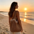 thumbnail image 4 of Luvior Women’s Knitted Hollow Beach Tote – Large Capacity Woven Shoulder Bag, Breathable Casual Travel Purse for Summer Khaki, 4 of 5