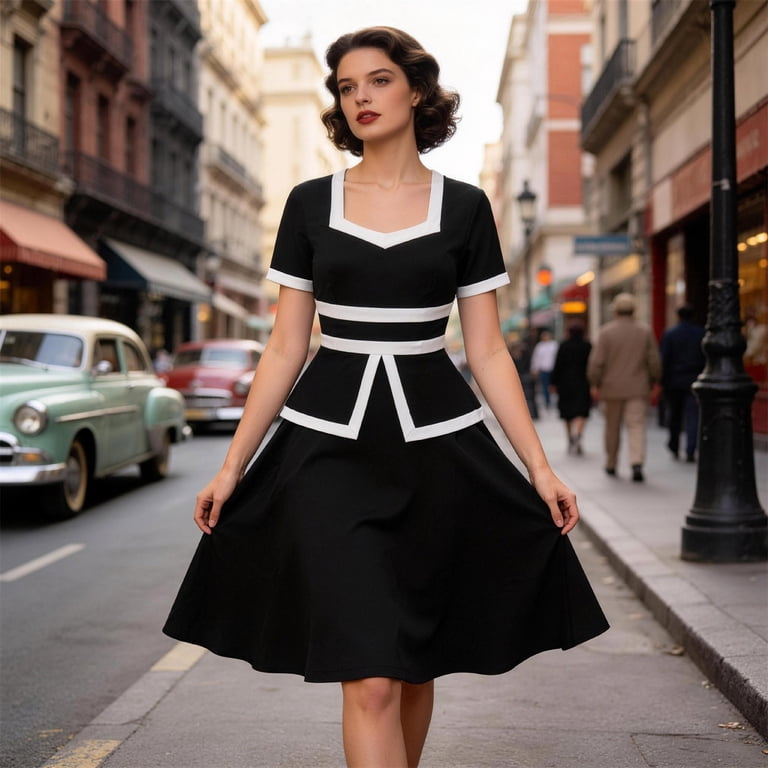 vintage style casual dresses Elegant Vintage Style Casual Minimalist Commute Business Date Daily Fitted Dress, Summer Dresses For Women White