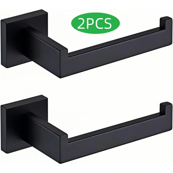 WLGJL Toilet Paper Holder Matte Black, Toilet Tissue Roll Holders Dispenser and Hangers Wall Mounted for Bathroom & Kitchen, Stainless Steel Modern Square Style 2PCS