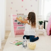 Wildkin Canvas Sling Book Shelf for Boys and Girls, Wooden Design Features Four Shelves - White w/ Pink
