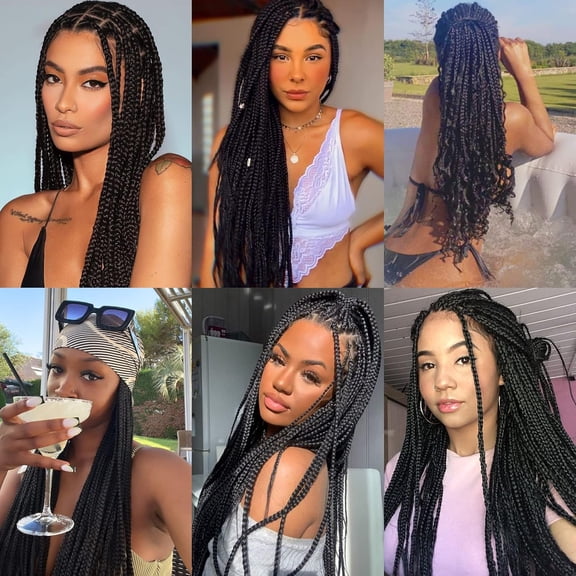 WEIF-Pre-Stretched Braiding Hair 22 inch 6 packs Hot Water Setting Synthetic Hair Crochet Braiding Hair Extension (Black Color)