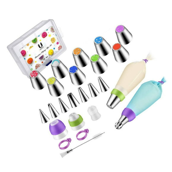 34pcs Cake Decorating Supplies Stainless Icing Tips and Steel Icing Tips and Bags Household Cake Decorating Nozzles with Storage Box