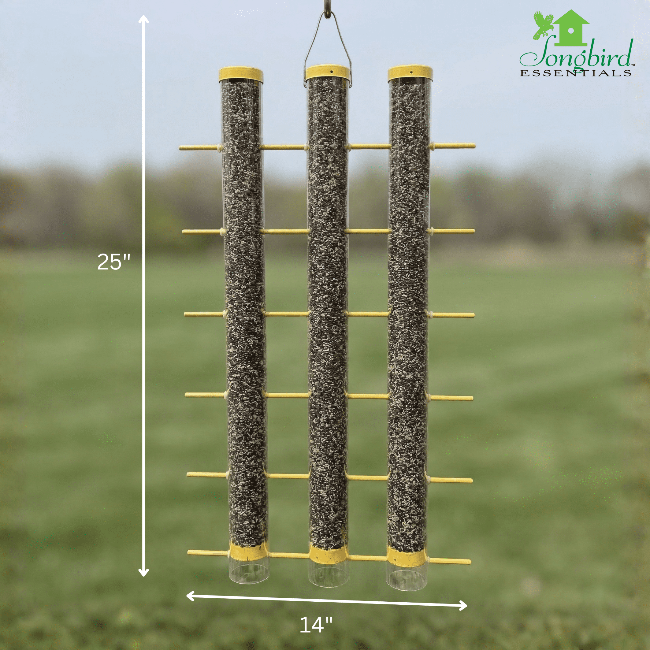 Songbird Essentials Bird Feeder Bird Seed Thistle Finch Feeder 3 Tube Yellow