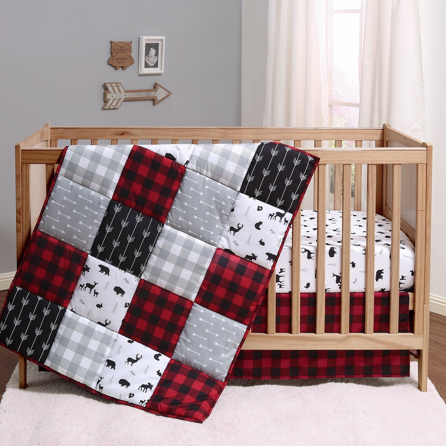 The Peanutshell Buffalo Plaid Crib Bedding Set Crib Comforter, Crib Sheet, Crib Skirt in Black