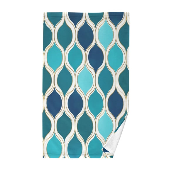 Yayeee 100% Cotton Hand Towels for Bathroom 16" x 28" Kitchen Towel, Blue Geometric Pattern